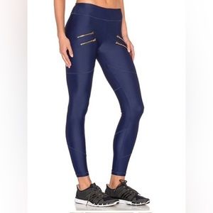 Varley Navy Sofia Zip-Front Compression Leggings